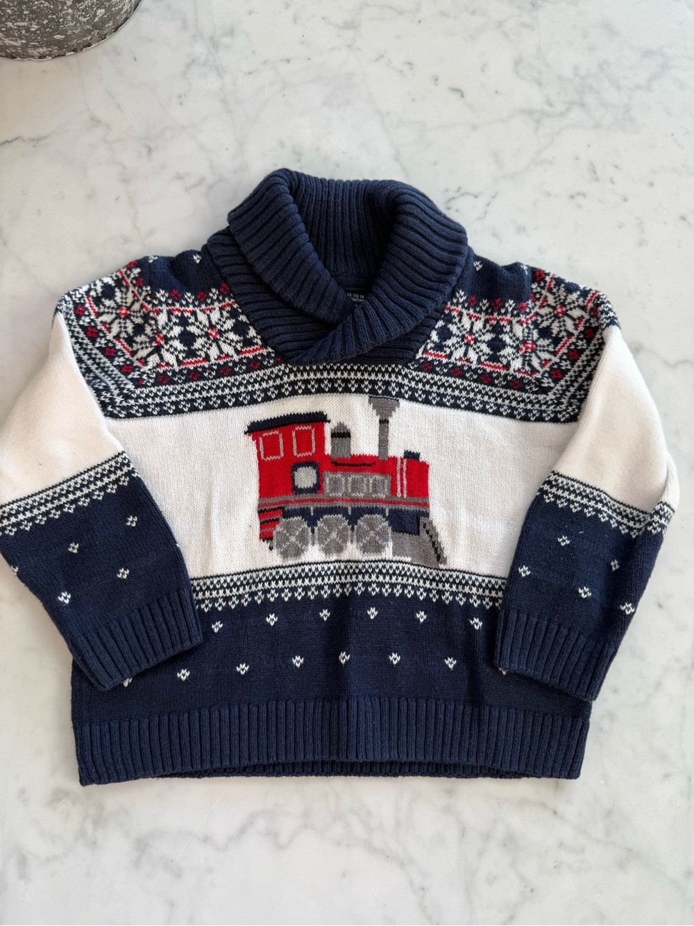 Janie and Jack Baby Boys Train Fair Isle Cotton Sweater 12–18M